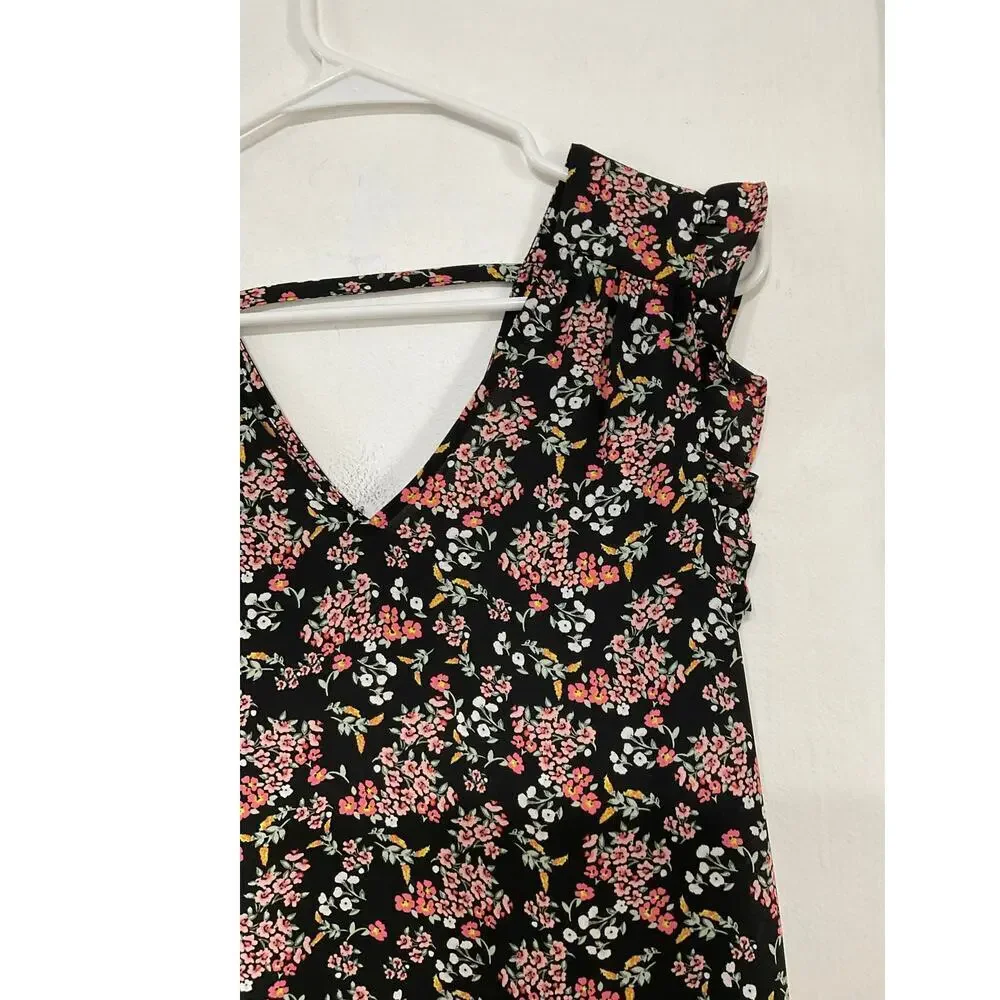 LOFT Floral Ruffle Sleeve V-Neck Pullover Blouse Sleeveless Size Small